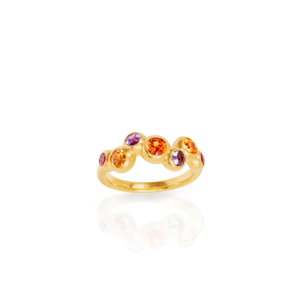 Ring 750 Gelbgold mit orange, lila und pink Saphiren